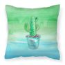 Cactus Teal and Green Watercolor Fabric Decorative Pillow