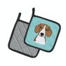 Checkerboard Blue Beagle Pair of Pot Holders
