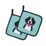 Checkerboard Blue Bernese Mountain Dog Pair of Pot Holders