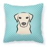 Checkerboard Blue Yellow Labrador Fabric Decorative Pillow