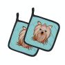 Checkerboard Blue Yorkie Yorkishire Terrier Pair of Pot Holders