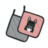 Checkerboard Pink French Bulldog Pair of Pot Holders
