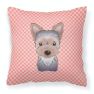 Checkerboard Pink Yorkie Puppy Fabric Decorative Pillow