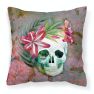 Day of the Dead Skull Flowers Fabric Decorative Pillow - Brown