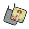 Easter Eggs Brittany Spaniel Pair of Pot Holders