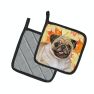 Fawn Pug Fall Pair of Pot Holders