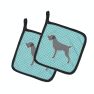 German Wirehaired Pointer Checkerboard Blue Pair of Pot Holders