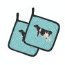 Holstein Cow Blue Check Pair of Pot Holders