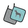 Irish Wolfhound  Checkerboard Blue Pair of Pot Holders