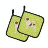 Jack Russell Terrier Checkerboard Green Pair of Pot Holders