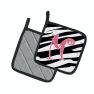 Letter M Initial  Zebra Stripe and Pink Pair of Pot Holders