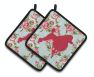 Poodle Shabby Chic Blue Roses BB1072 Pair of Pot Holders