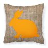 Rabbit Burlap and Orange Fabric Decorative Pillow