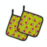 Watermelon on Lime Green Pair of Pot Holders