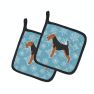 Winter Snowflake Airedale Terrier Pair of Pot Holders