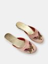 Embroidered butterfly in dusty pink velvet mules slippers - Dusty Pink