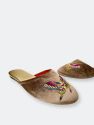 Embroidered Butterfly in Taupe Velvet Mules Slippers