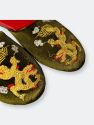 Embroidered Dragon in Olive Velvet Mules Slippers