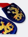 Embroidered Dragon in Royal Blue Velvet Mules Slippers