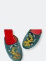 Embroidered Dragon in Teal Velvet Mules Slippers