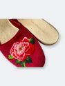 Embroidered Peony in Red Wine Mules Slippers