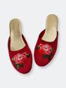 Embroidered Peony in Red Wine Mules Slippers - Red Wine