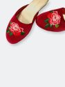 Embroidered Peony in Red Wine Mules Slippers