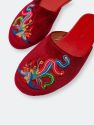 Embroidered Phoenix in Red Wine Velvet Mules Slippers
