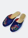 Embroidered Phoenix in Royal Blue Velvet Mules Slippers