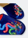 Embroidered Phoenix in Royal Blue Velvet Mules Slippers