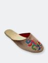 Embroidered Phoenix in Taupe Velvet Mules Slippers