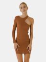 Cut Out One Sleeve Knit Dress - Tan