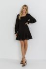 Square Neckline Lace Trim Dress - Black