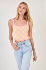 Knitted Checker Tank Top - Pink/Yellow