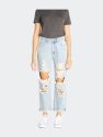 ‘90s Vintage Relaxed Mom Jeans with Rolled Cuff - Light Blue