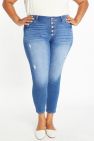 High Rise Ankle Skinny With 5 Exposed Button - Medium Blue