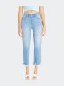 High Rise Slim Straight Jeans With Uneven Frayed Hem - Light - Light