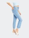 High Rise Slim Straight Jeans With Uneven Frayed Hem - Light