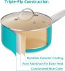 2.9 qt. Ceramic Aluminum Nonstick Sauce Pan In Blue With Lid