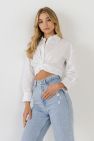 Knotted Front Cropped Shirts - White