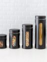 4 Piece Stainless Steel Canisters with Multiple Peek-Through Windows, Black