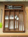 Extra Deep 5 Divided Compartment Rustic Pine Wood Flatware Drawer Storage Organizer Tray, Natural