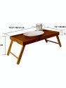 Folding Multi-Purpose Rustic Wood Bed Tray with Carved Handles, Pine