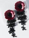 RUBY TENDRIL FLOWER POST EARRINGS - Black