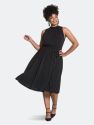 Mindy Shirred Midi Dress in Black Crepe (Curve) - Black Crepe