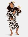 Girl and Doll Fleece Hooded Animal Robes - Cow-Black-White