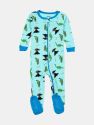 Kids Footed Blue Dinosaur Pajamas - dinosaur-Volcano-Blue