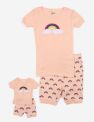 Matching Girl and Doll Short Retro Rainbow Pajamas - Rainbow-retro-pink