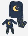 Matching Girl & Doll Cotton Bee and Moon Pajamas - Moon Star Navy