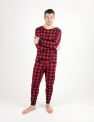 Mens Plaid Cotton Pajamas - Red-Black